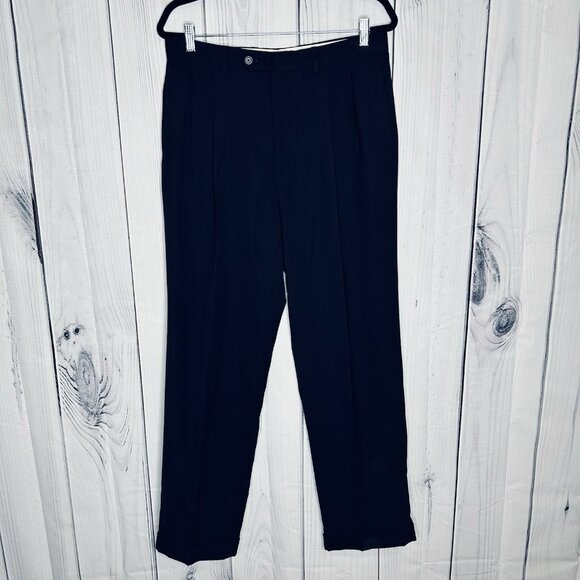 Lauren Ralph Lauren Dress Pants Mens Size 34Wx32L Navy Blue Cuffed Pleated - Picture 1 of 8